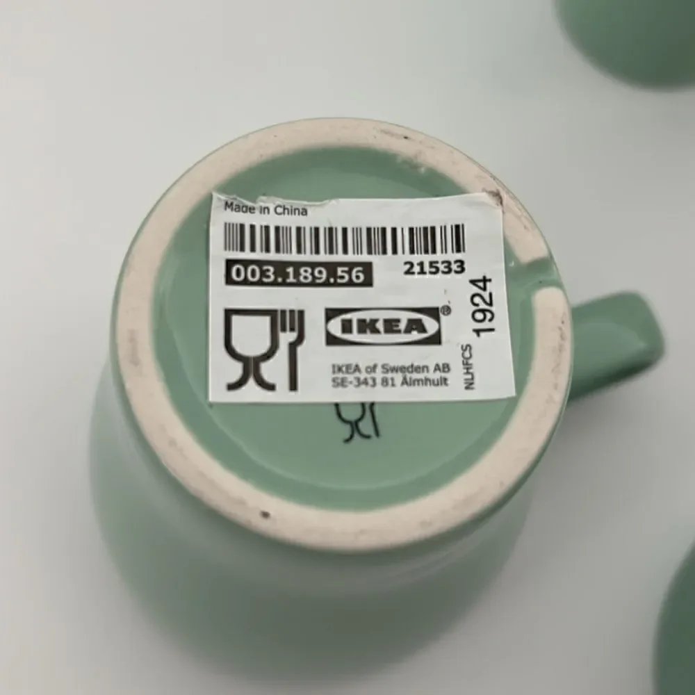 IKEA Fargrik Ceramic Coffee Tea Mugs Set of 4 Light Green Stackable